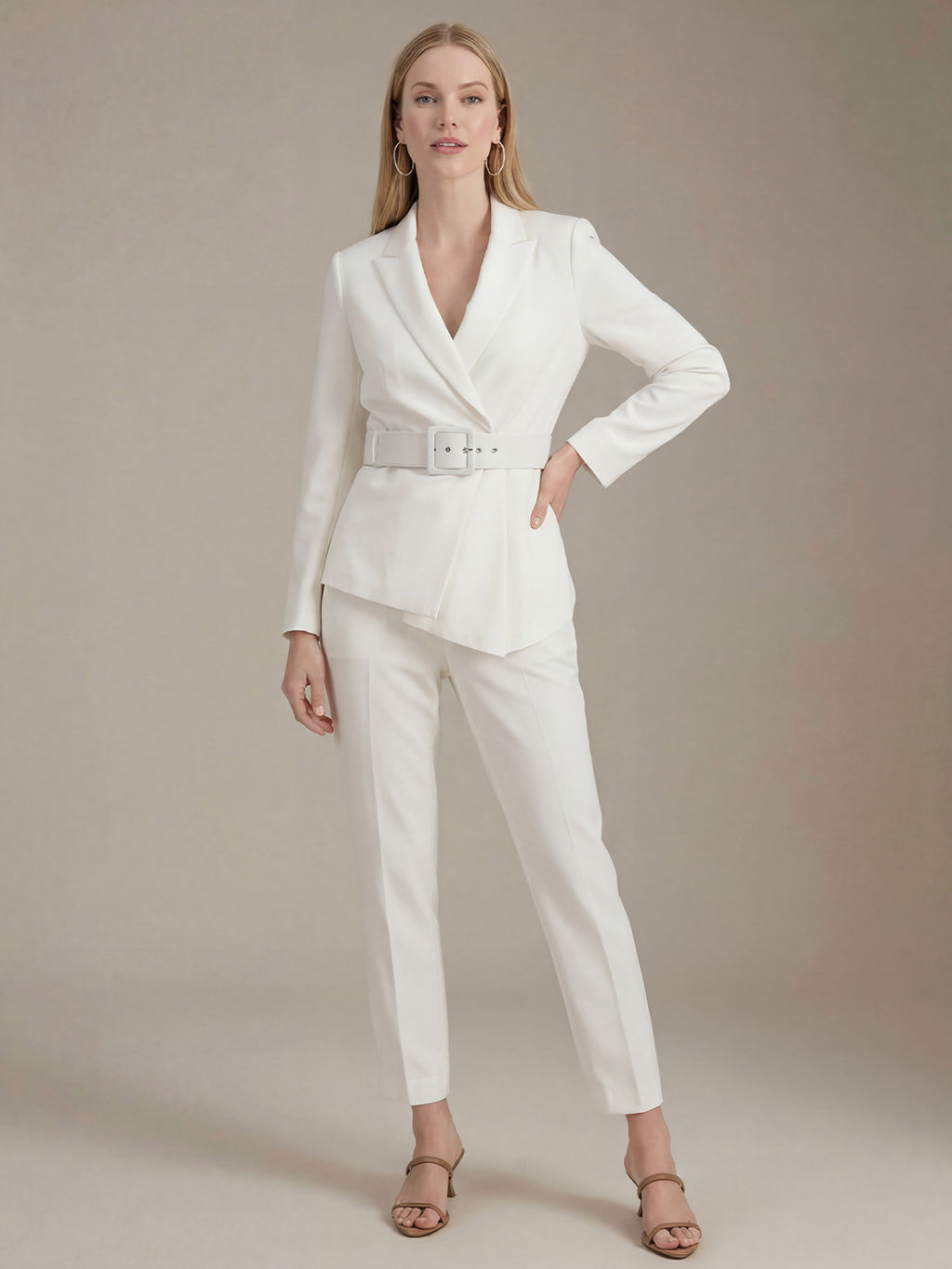 Belted Asymmetrical Jacket & Pantsuit Set