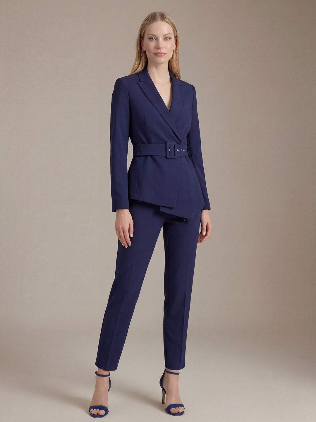 Belted Asymmetrical Jacket & Pantsuit Set