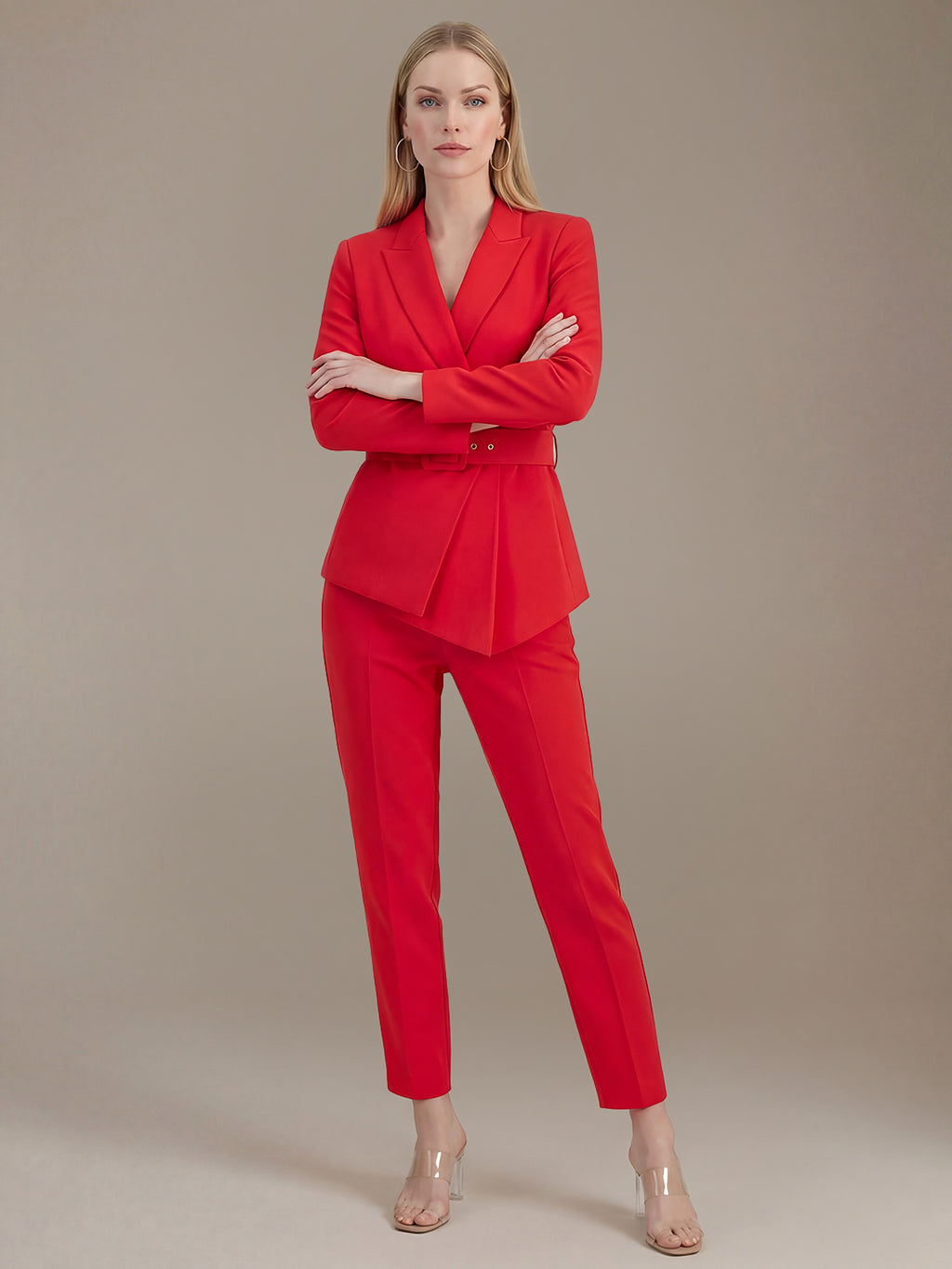 Belted Asymmetrical Jacket & Pantsuit Set