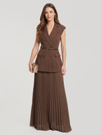 Belted Blazer Pleated Maxi Skirt Set