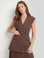 Belted Blazer Pleated Maxi Skirt Set