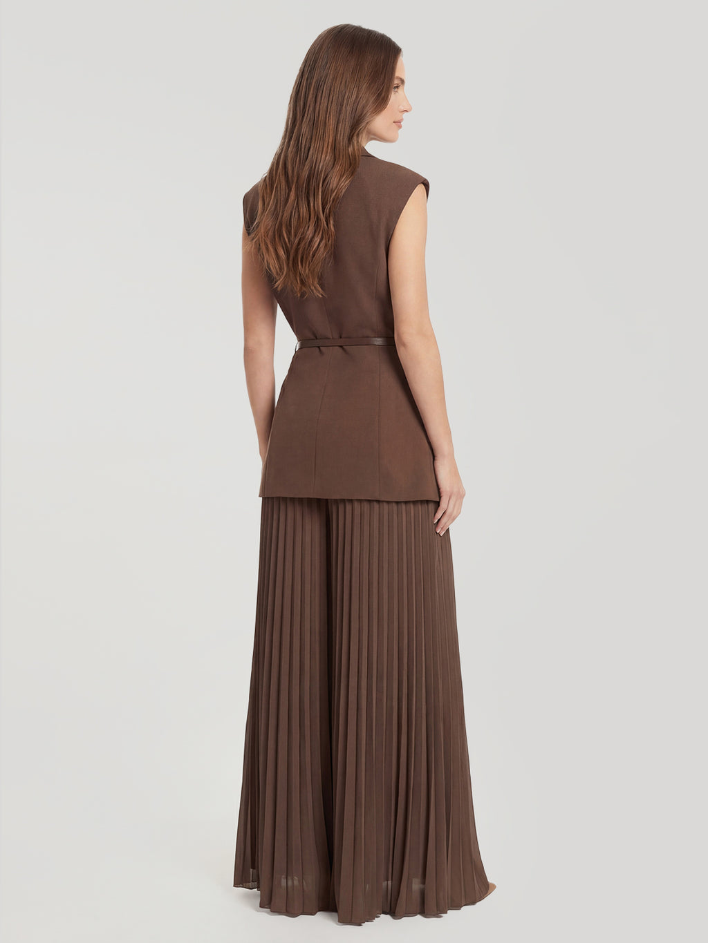 Belted Blazer Pleated Maxi Skirt Set