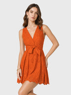 Belted Eyelet Linen Cotton Mini Dress