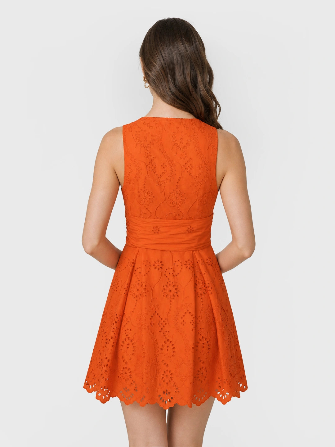 Belted Eyelet Linen Cotton Mini Dress