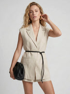 Belted Linen Wrap Vest