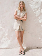 Belted Linen Wrap Vest