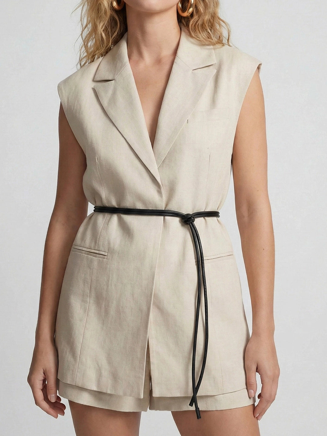 Belted Linen Wrap Vest