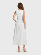 Boat Neck Eyelet A-Line Cotton Maxi Dress