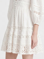 Boho Eyelet Lace Lantern Sleeve Mini Dress