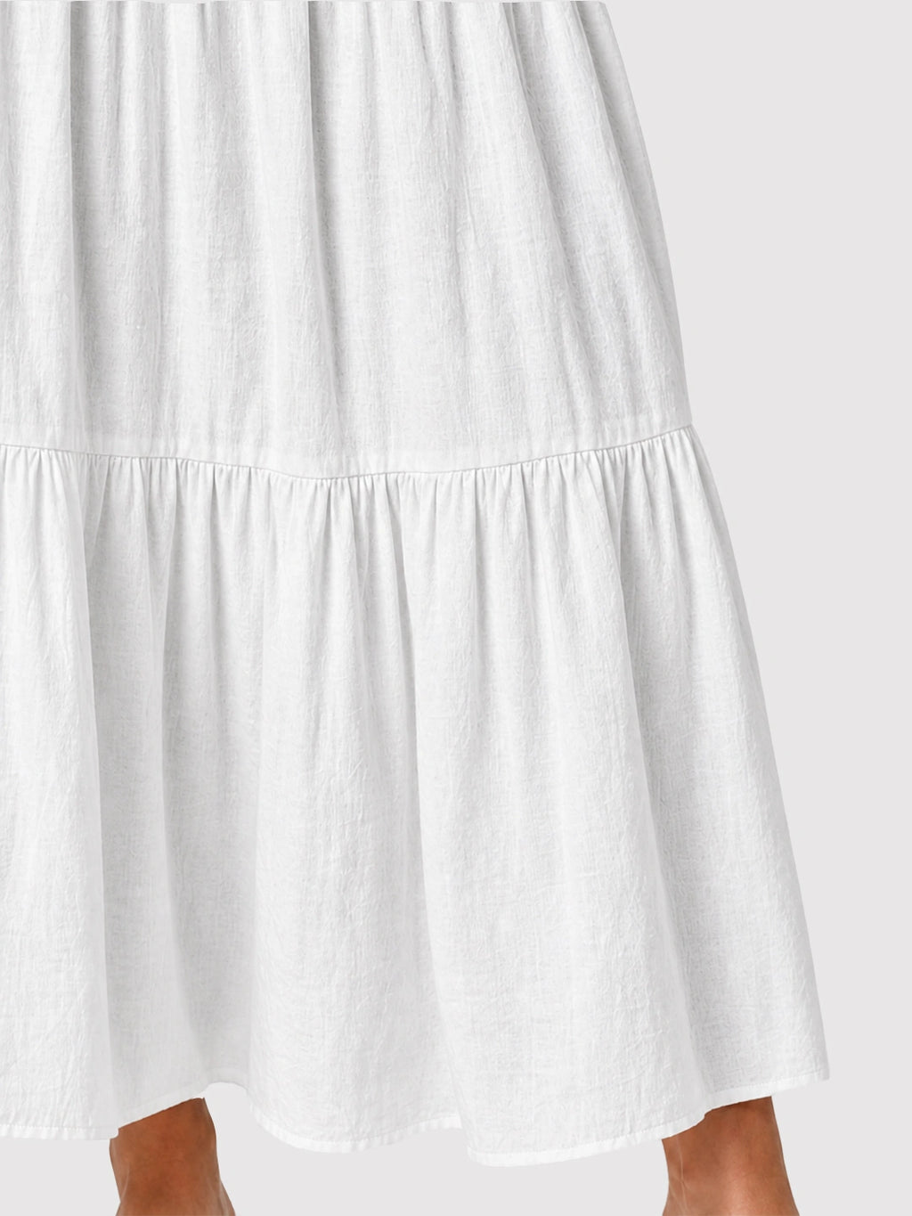 Boho Smocked Waist Cotton Linen Tiered Maxi Skirt