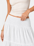 Boho Smocked Waist Cotton Linen Tiered Maxi Skirt