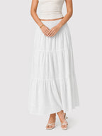 Boho Smocked Waist Cotton Linen Tiered Maxi Skirt