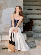 Boho Smocked Waist Cotton Linen Tiered Maxi Skirt