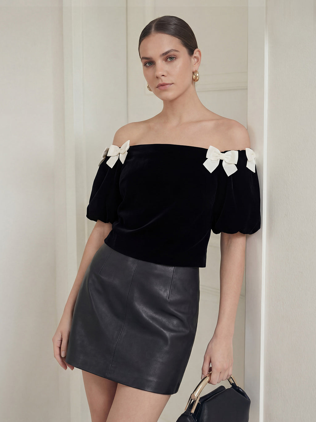 Valentine's Day Exclusive -Bow-Decorated Off-Shoulder Blouse