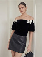 Valentine's Day Exclusive -Bow-Decorated Off-Shoulder Blouse