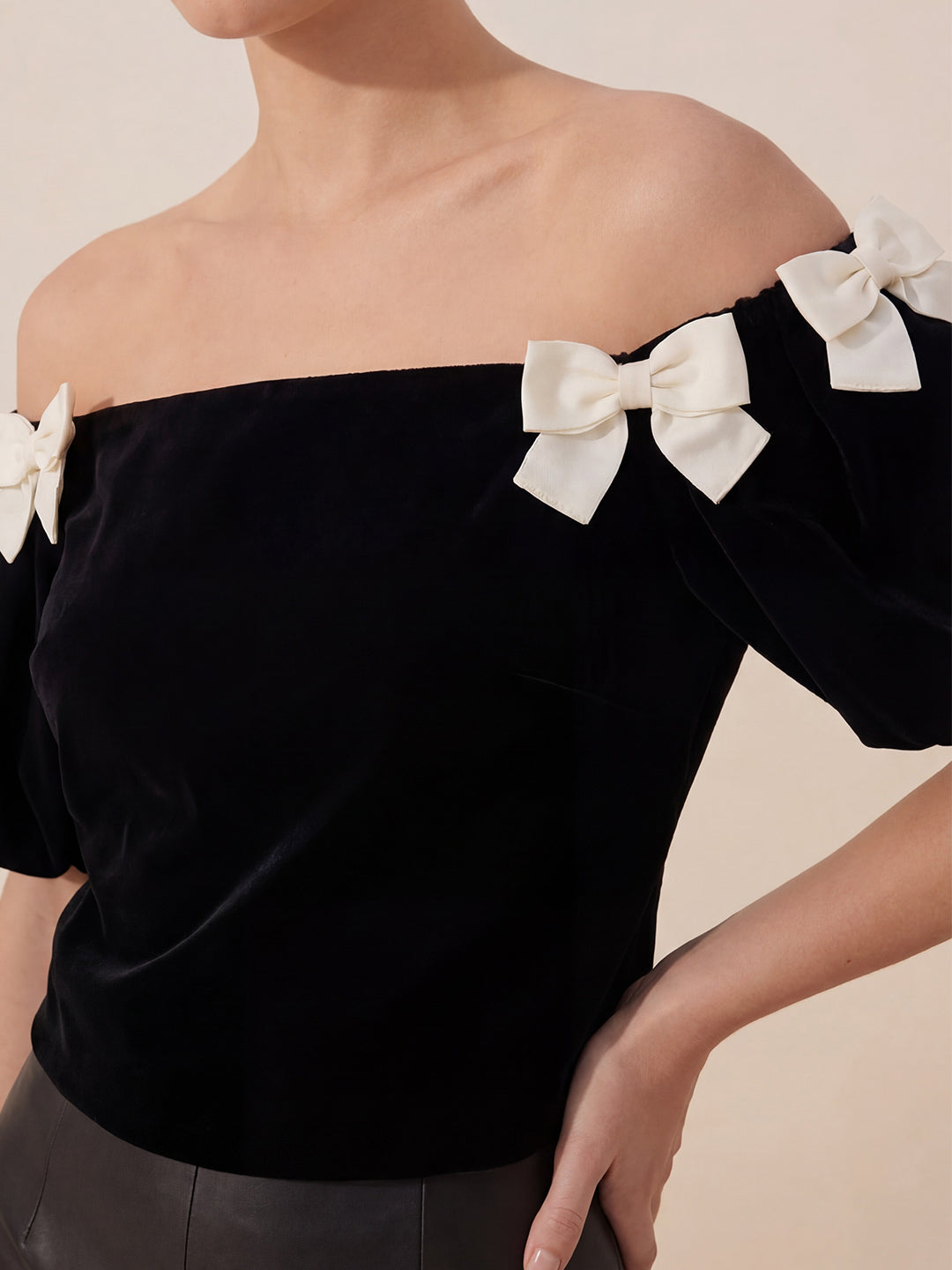 Valentine's Day Exclusive -Bow-Decorated Off-Shoulder Blouse