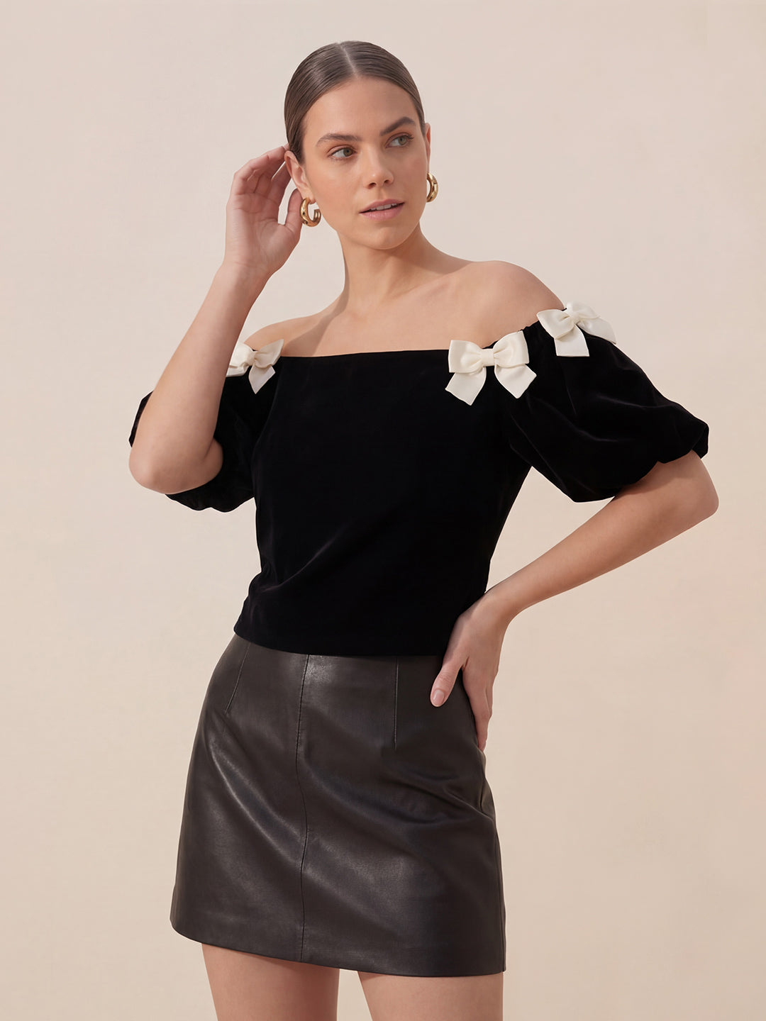 Valentine's Day Exclusive -Bow-Decorated Off-Shoulder Blouse