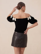 Valentine's Day Exclusive -Bow-Decorated Off-Shoulder Blouse