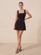 Valentine's Day Exclusive -Bow-Waist Square-Neck Sleeveless Dress