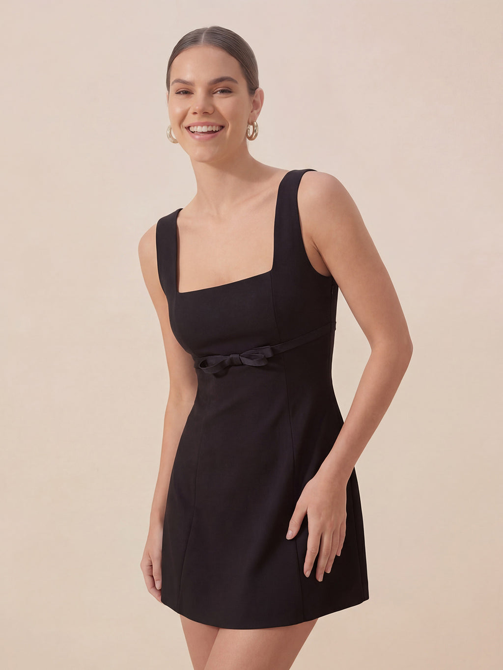 Valentine's Day Exclusive -Bow-Waist Square-Neck Sleeveless Dress