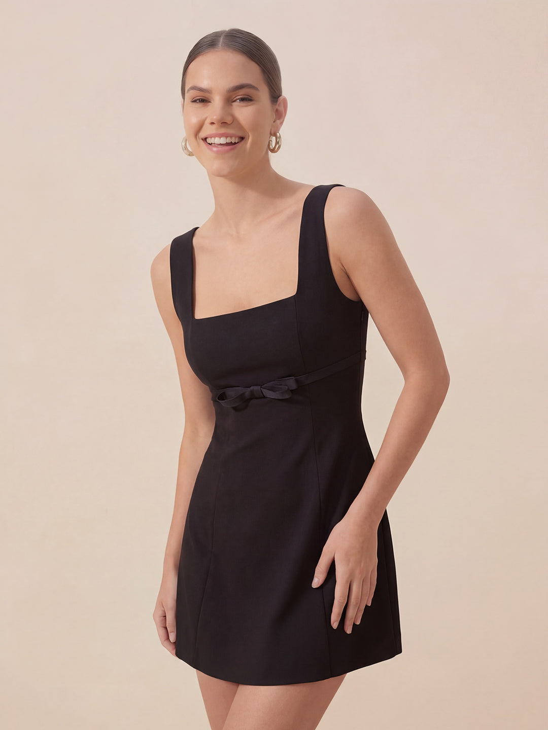 Valentine's Day Exclusive -Bow-Waist Square-Neck Sleeveless Dress