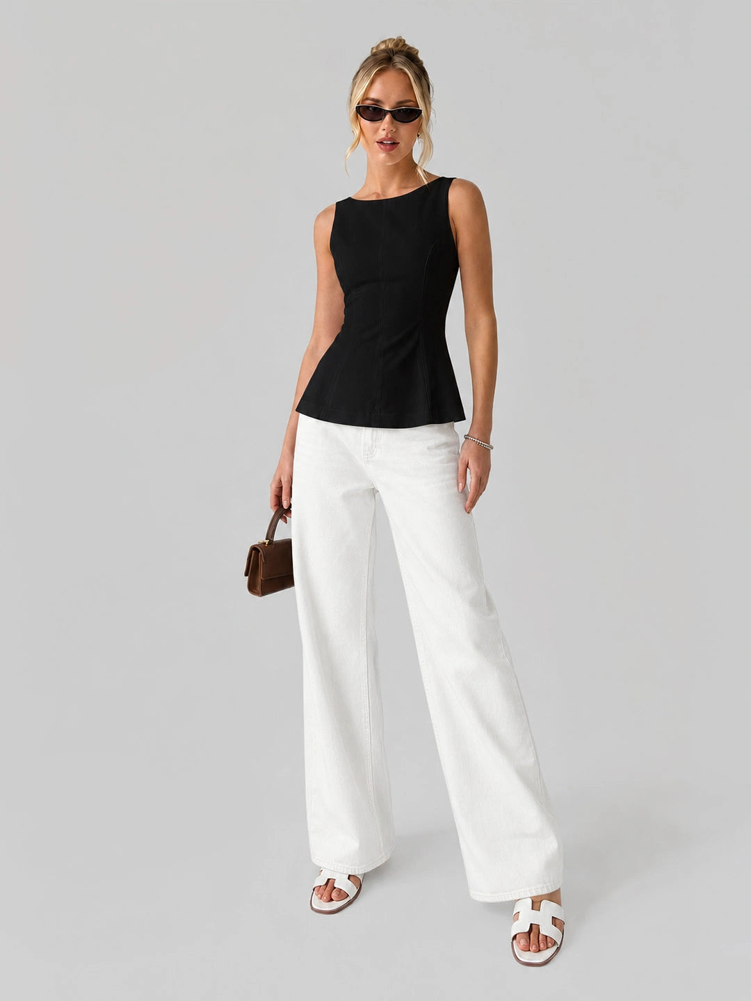 Bow Backless Peplum Sleeveless Top
