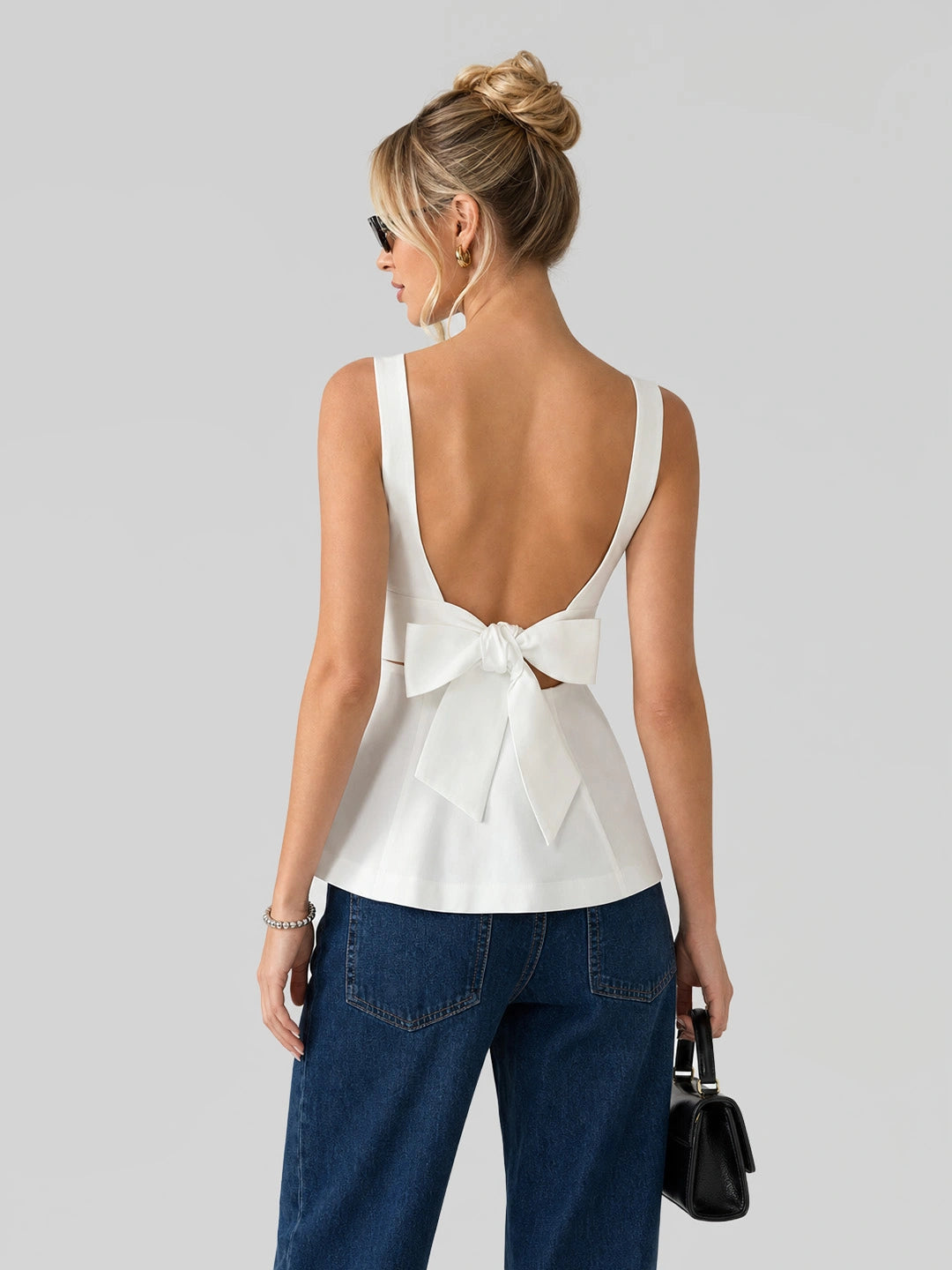 Bow Backless Peplum Sleeveless Top