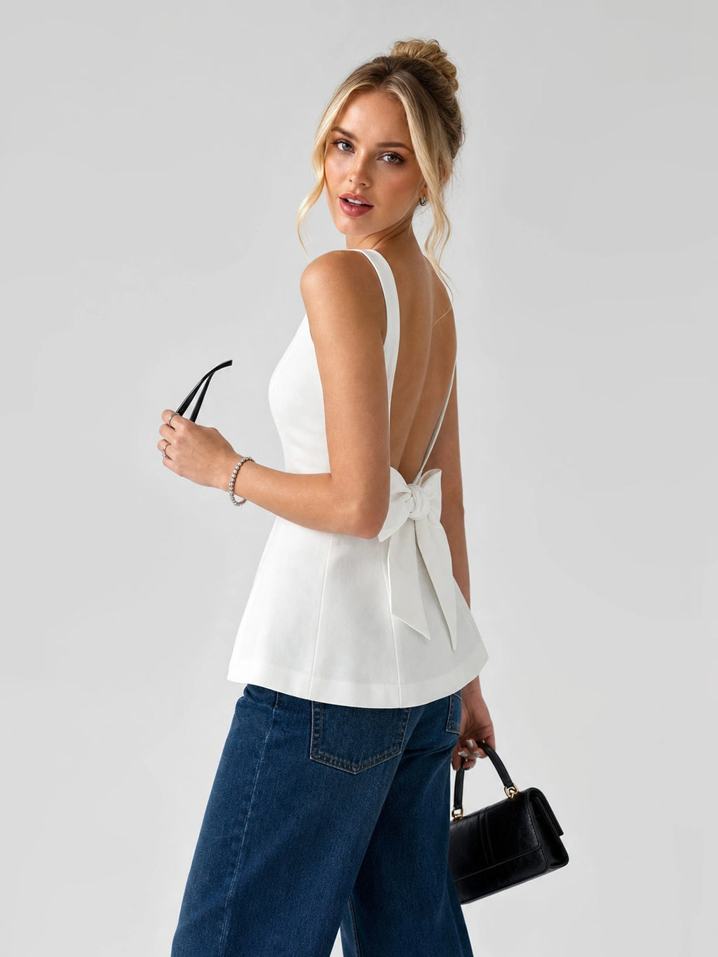 Bow Backless Peplum Sleeveless Top