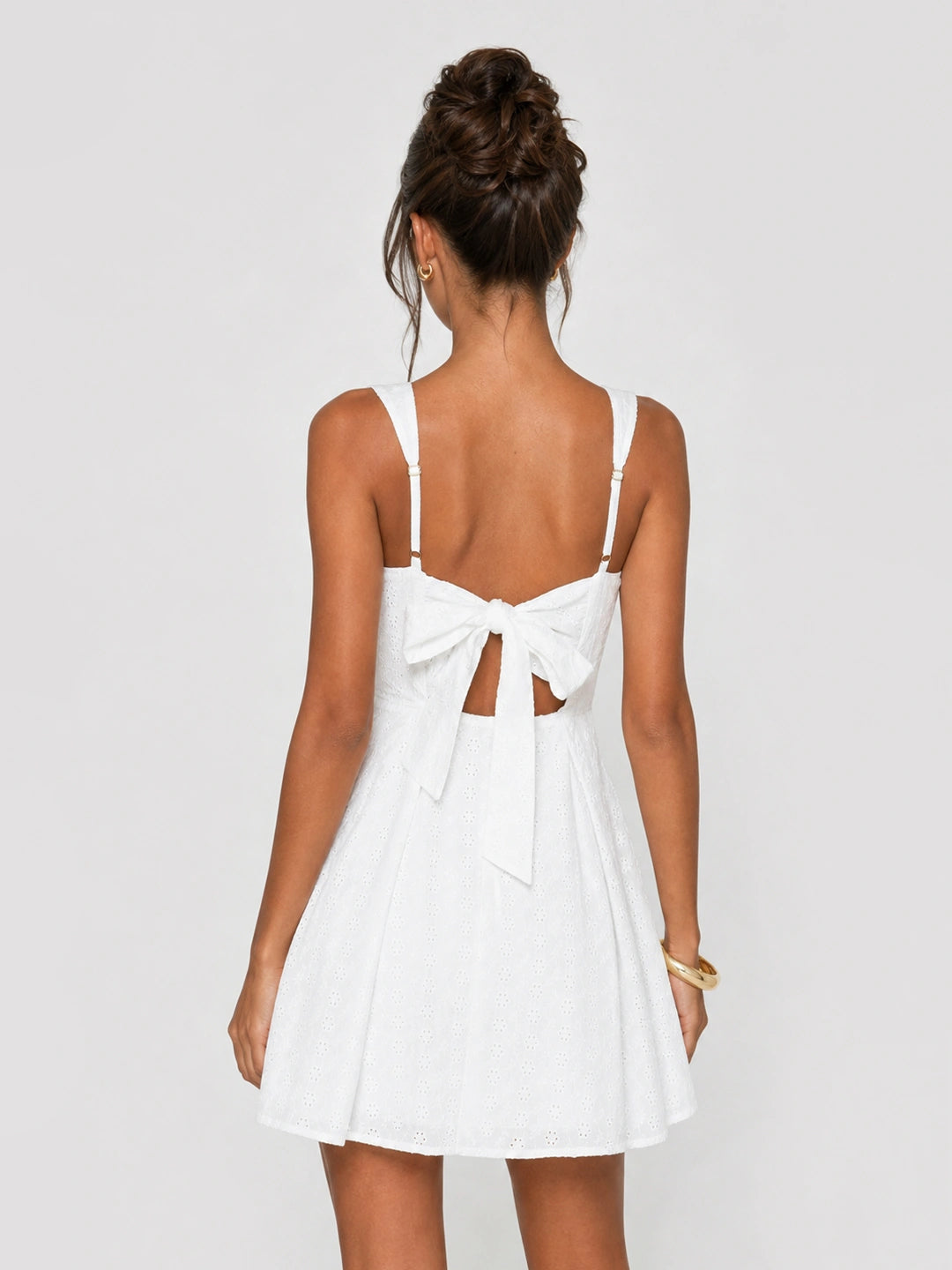Bow Tie-Back Eyelet Cotton Mini Dress