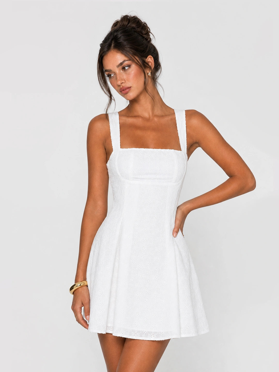 Bow Tie-Back Eyelet Cotton Mini Dress