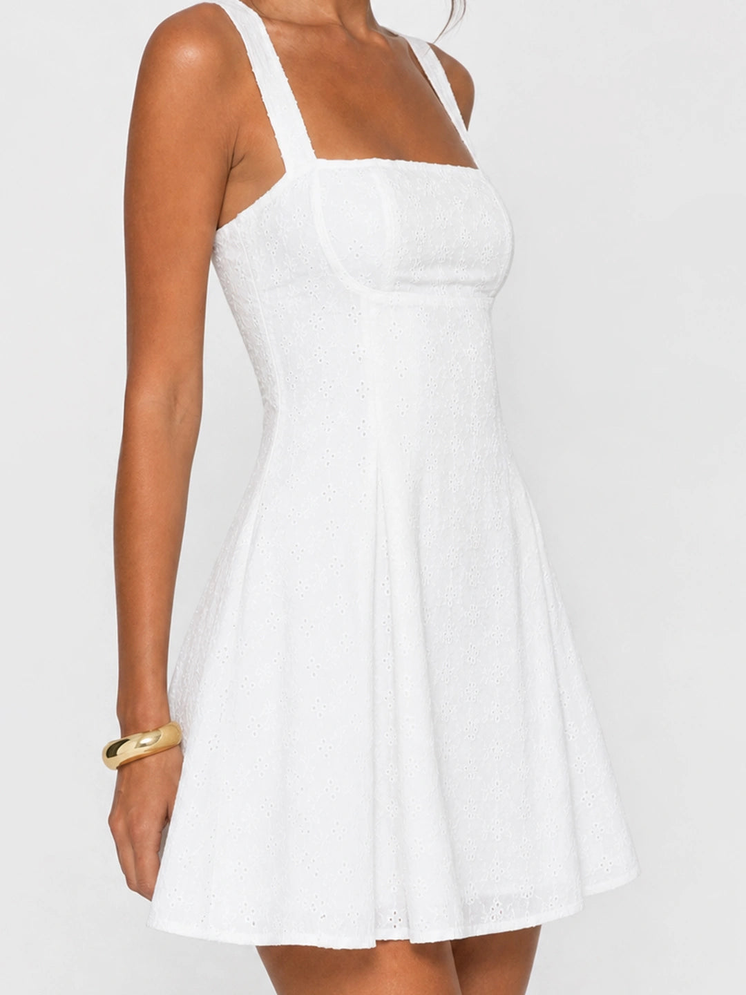 Bow Tie-Back Eyelet Cotton Mini Dress