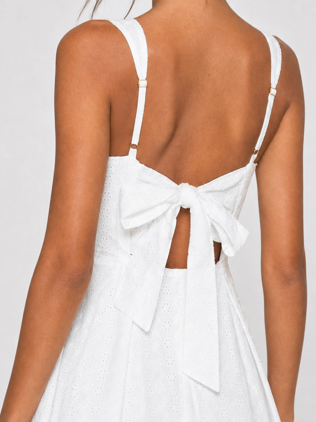 Bow Tie-Back Eyelet Cotton Mini Dress