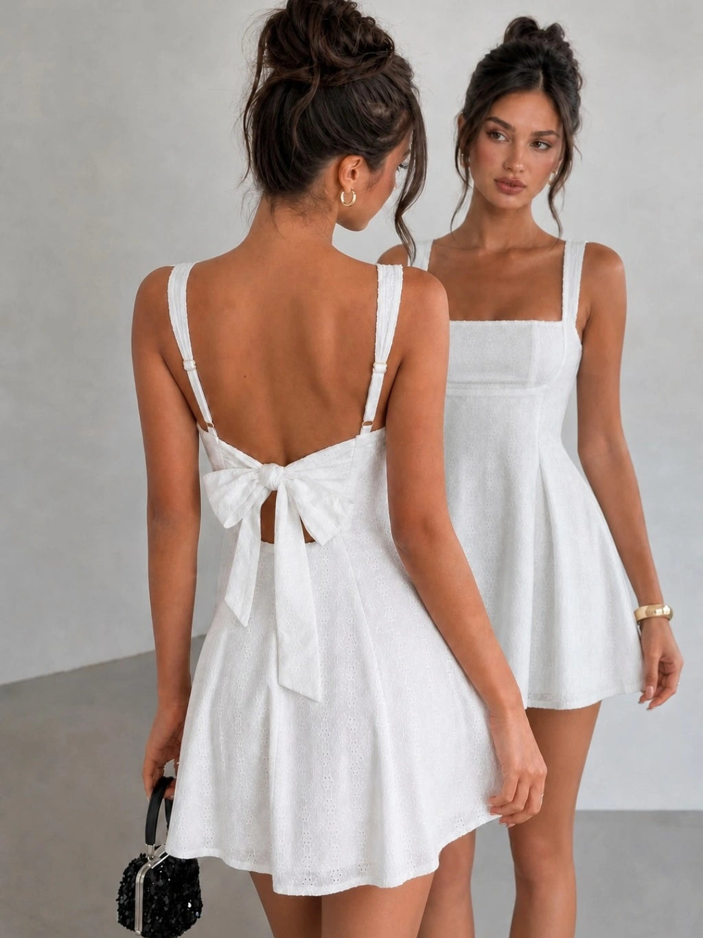 Bow Tie-Back Eyelet Cotton Mini Dress