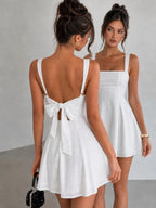 Bow Tie-Back Eyelet Cotton Mini Dress
