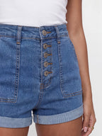 Button-Front High-Waisted Denim Booty Shorts