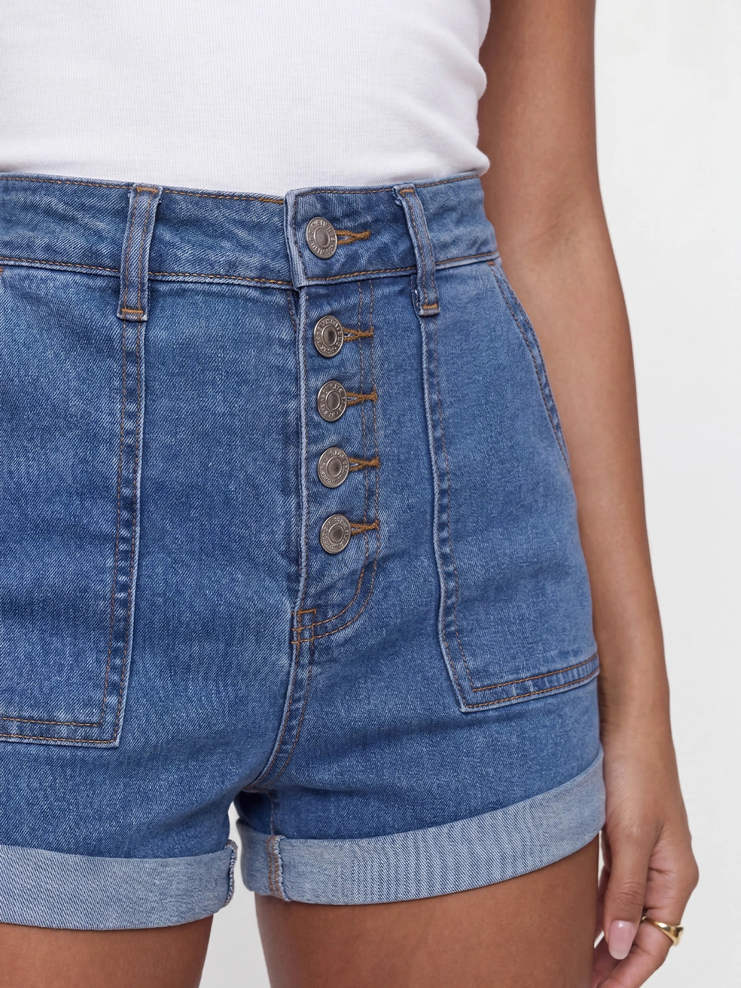 Button-Front High-Waisted Denim Booty Shorts