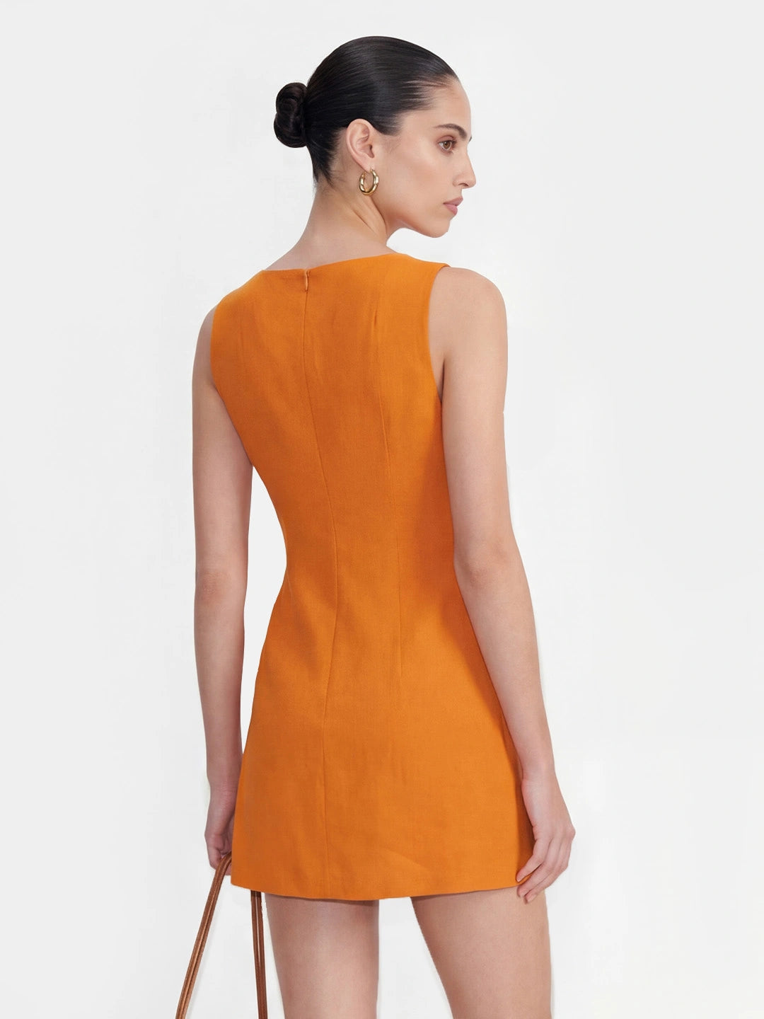 Button-Front Keyhole Linen Mini Dress