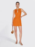 Button-Front Keyhole Linen Mini Dress