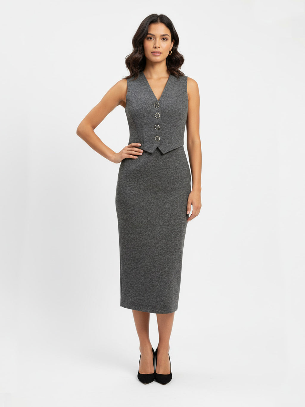 Mock Two-piece Vest-effect Bodice Dress