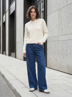 Cable knit crew neck sweater