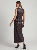 Chic Minimalist Patchwork Faux Leather Top