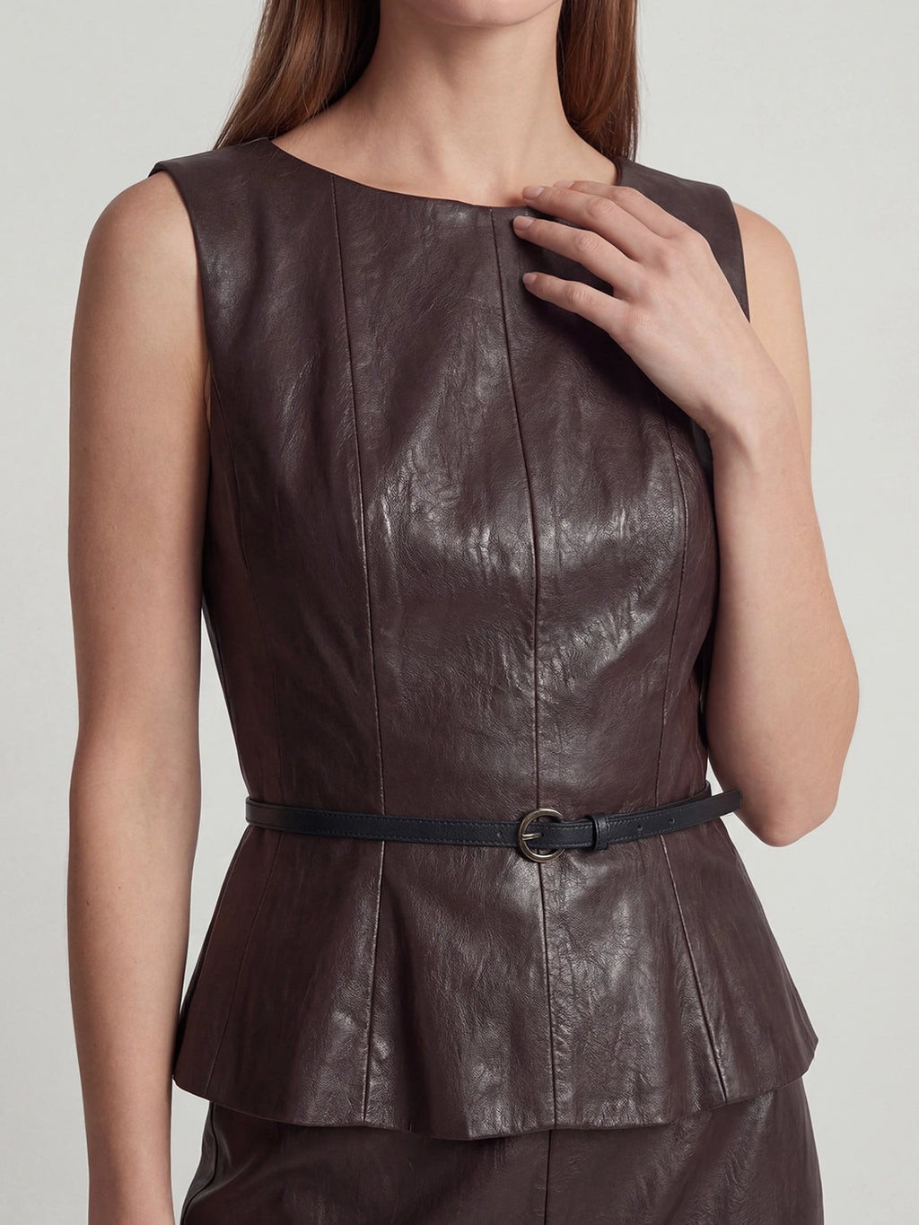 Chic Minimalist Patchwork Faux Leather Top