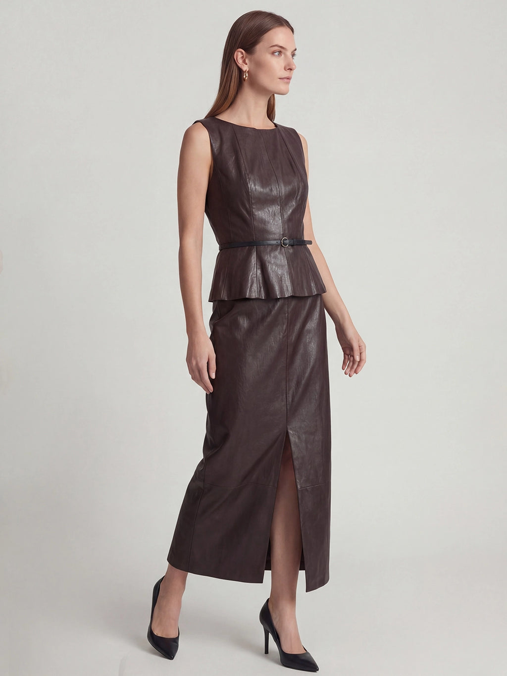 Chic Minimalist Patchwork Faux Leather Top