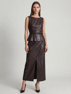 Chic Minimalist Patchwork Faux Leather Top