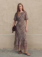 Stripe Ruffle Tiered Chiffon Maxi Dress