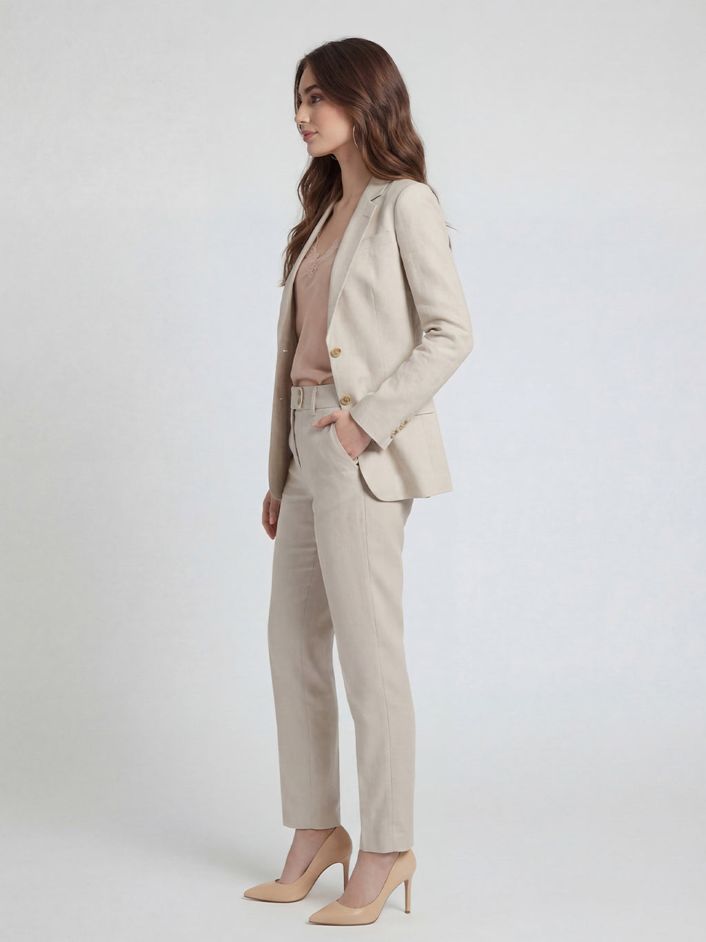 Classic Tailored Linen Pantsuit Set