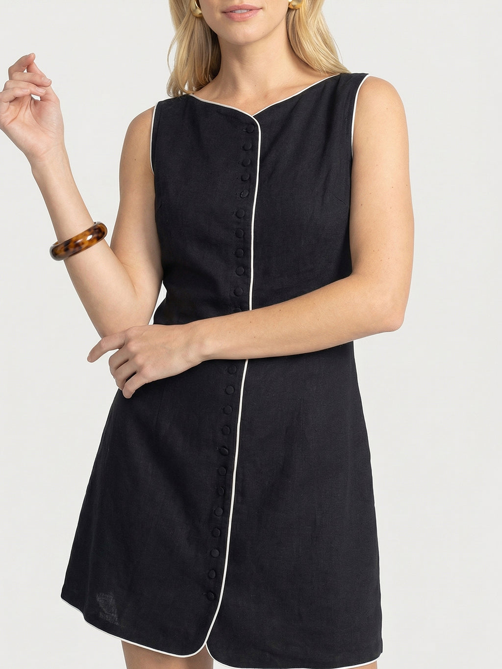 Color-blocked Linen Dress