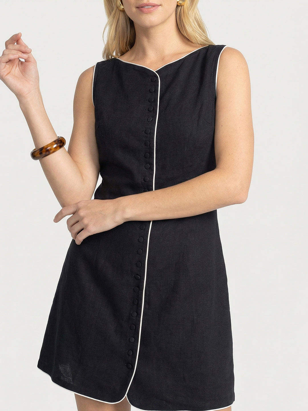 Color-blocked Linen Dress