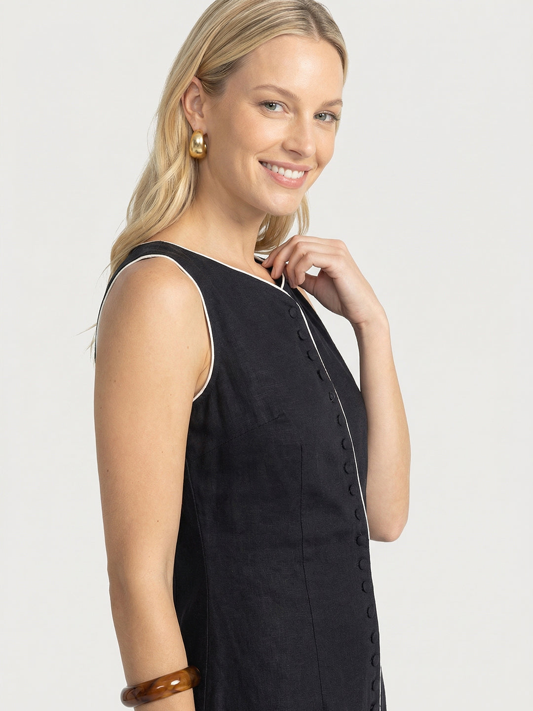 Color-blocked Linen Dress