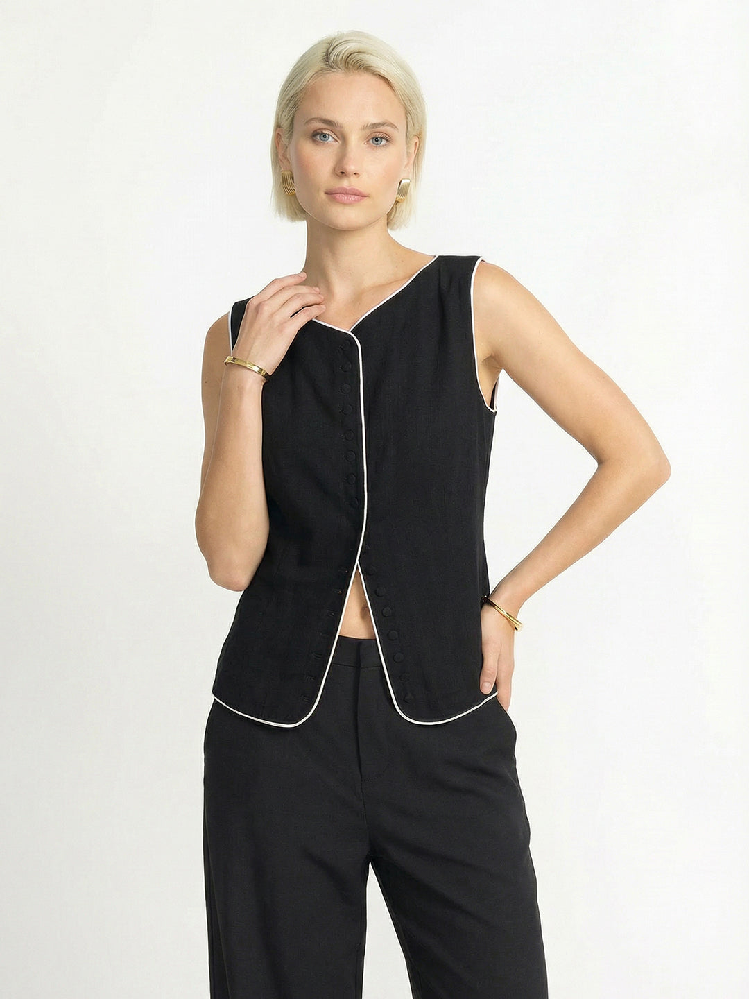 Color-blocked Linen Vest